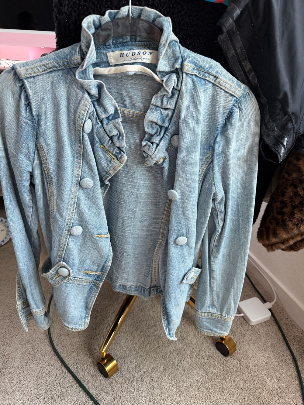 Hudson Jeans Light Wash Ruffled Collar Denim Jacket
